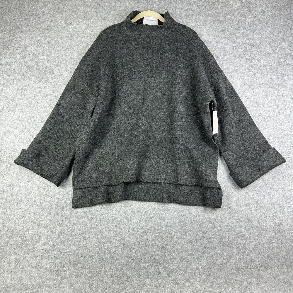 Neutral Ground Tunic Sweater Womens L Gray Oversized Minimal Knit Cozy Slits NEW